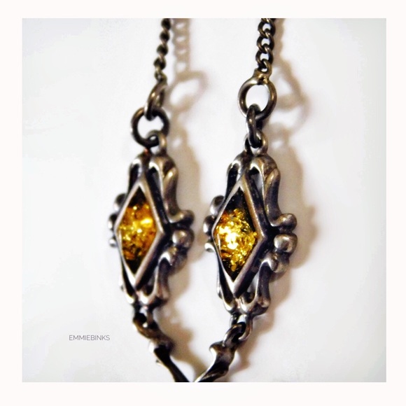 Vintage Sterling Silver 925 Baltic Amber Necklace - Picture 4 of 8